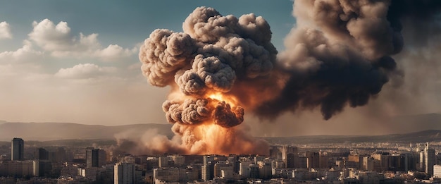 Photo photo d'une grande explosion dans la ville du hamas