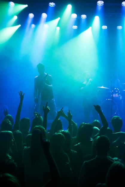 Photo d'une grande foule lors d'un concert de musique - Ce concert a été créé dans le seul but de cette séance photo, mettant en vedette 300 modèles et 3 groupes live. Toutes les personnes de ce tournage sont libérées du modèle.