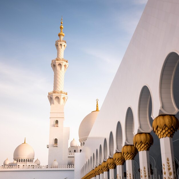 Photo grande mosquée cheikh zayed sous la lumière du soleil et un ciel bleu à abu dhabi émirats arabes unis