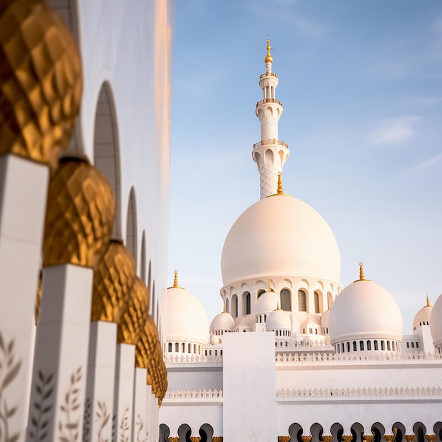 Photo grande mosquée Cheikh Zayed sous la lumière du soleil et un ciel bleu à Abu Dhabi Émirats arabes unis