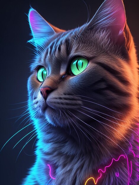 Une photo d'une grande tête de chat de couleur néon générée par l'IA