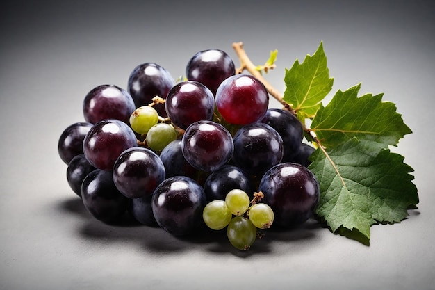 Photo grappe de raisin noir avec des feuilles isolées sur fond blanc