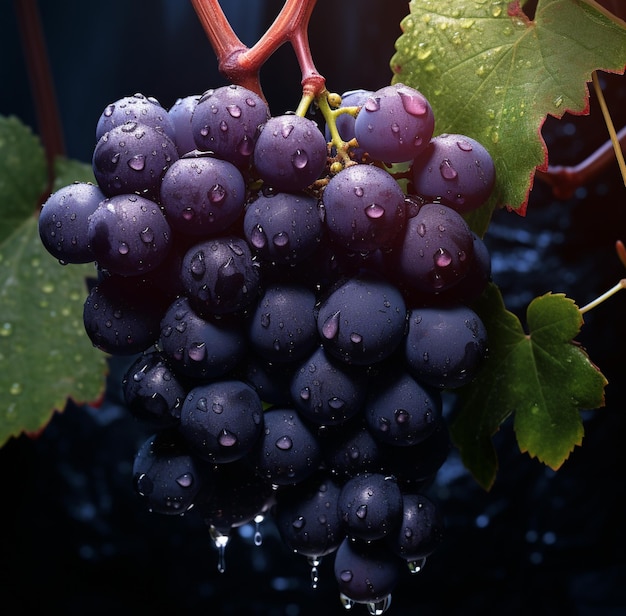 Photo d'une grappe de raisin rouge et noir isolée Arrière-plan