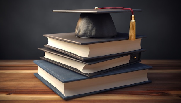 Photo photo gratuite en 3d de la casquette d'obtention du diplôme d'un étudiant sur une pile de livres 33