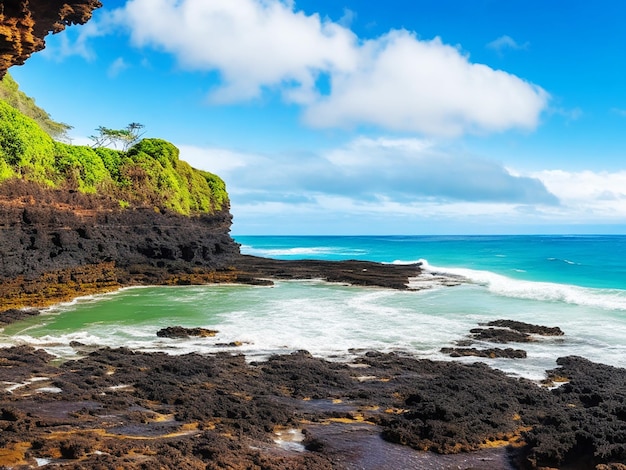 Photo photo gratuite beau paysage de formations rocheuses au bord de la mer à queens bath kauai hawaii