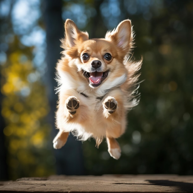 photo gratuite biewer yorkshire terrier chien qui saute