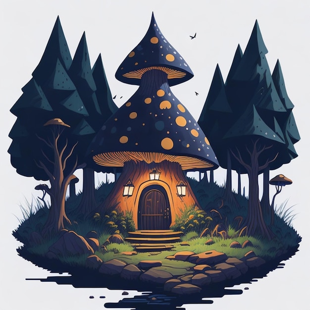 Photo gratuite Big Mushroom House Tshirt design art numérique ai généré