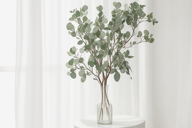Photo gratuite de branches minces de plantes vertes avec des fleurs dans un vase