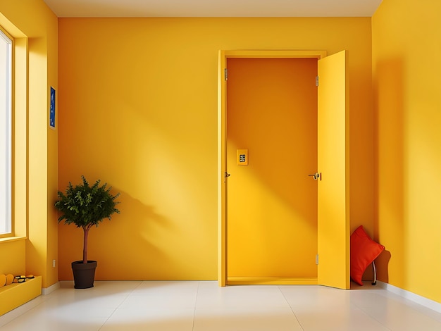 Photo gratuite Chambre avec un mur jaune ai généré