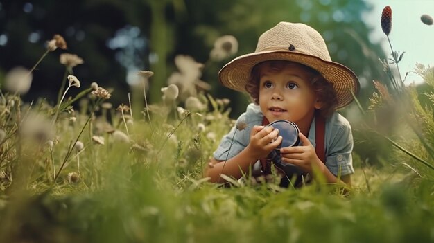 une photo gratuite d'un enfant cherchant dans le champ