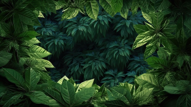 Photo gratuite feuilles de abstrait vert texture sombre fond nature feuille tropicale AI Generated Image