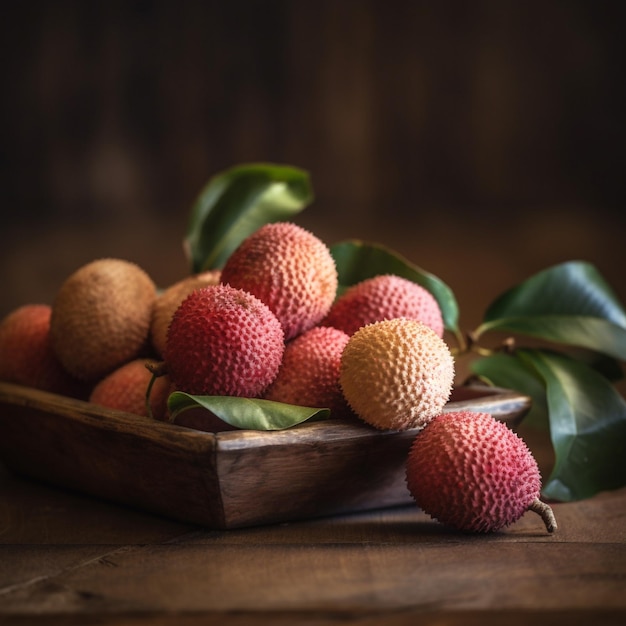 Photo gratuite fruit de litchi rouge placé dans un panier