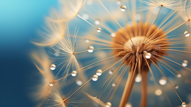 photo gratuite Graines de pissenlit dans des gouttelettes d'eau Image générée par AI