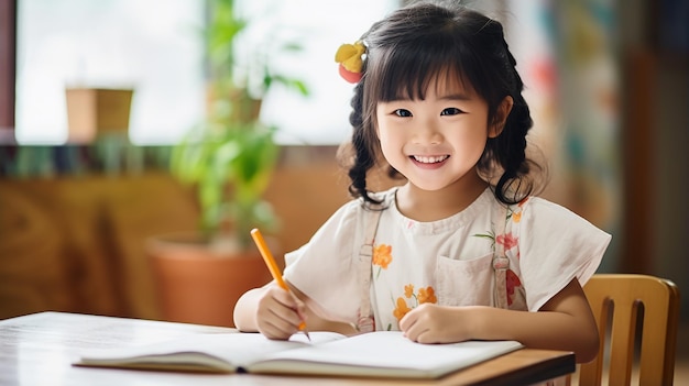 Photo gratuite jeune fille asiatique dessinant à la maison Asie