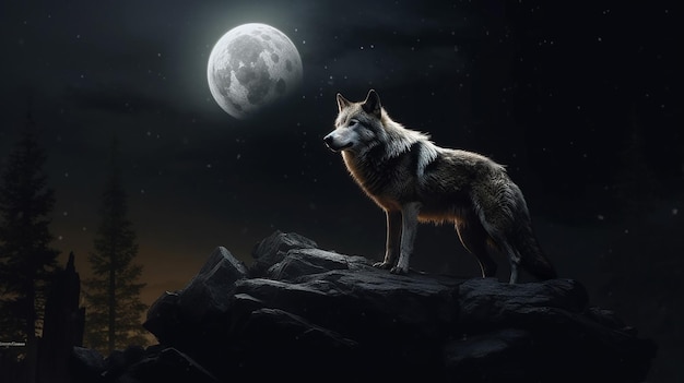 une photo gratuite de loup la nuit