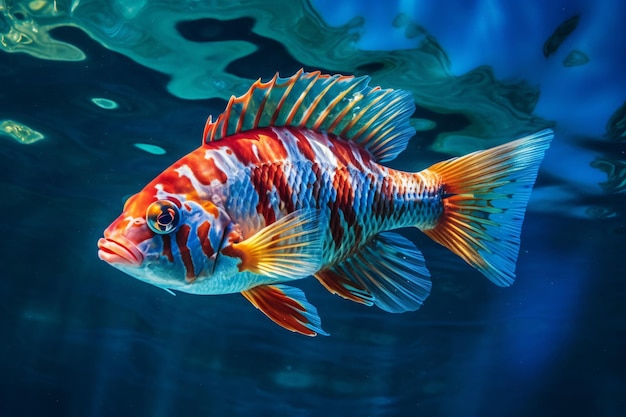 Photo gratuite une mer bleue claire des poissons colorés nagent photographie