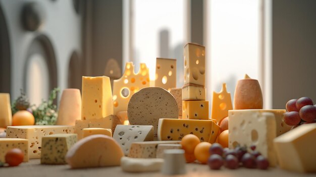 une photo gratuite de morceaux de fromage rendus en 3d