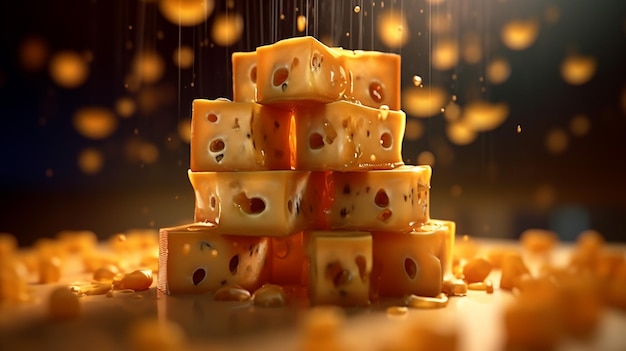 une photo gratuite de morceaux de fromage rendus en 3d