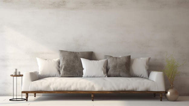Photo gratuite oreiller gris sur canapé blanc