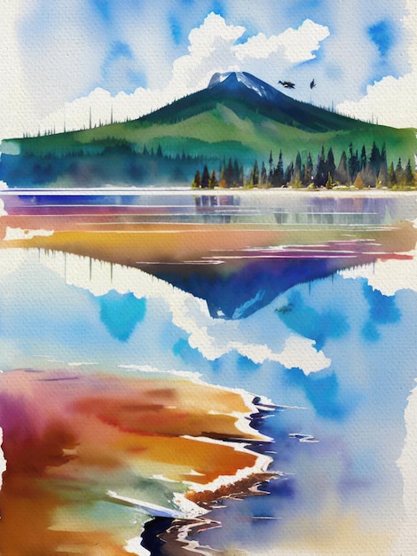 Photo gratuite de peinture à l'aquarelle du parc national de Yellowstone