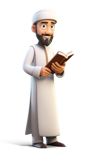 photo gratuite de personnage 3d d'érudit musulman avec un fond blanc
