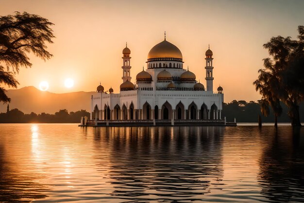 Photo gratuite photo gratuite ramadan kareem eid mubarak lampe royale élégante avec mosquée porte sainte avec feu