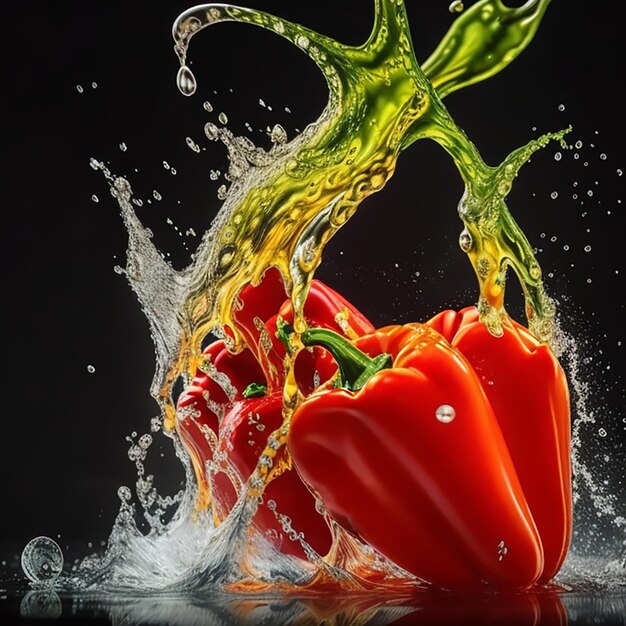 Photo photo gratuite photographie réaliste gouttes d'eau de capsicum mouvement