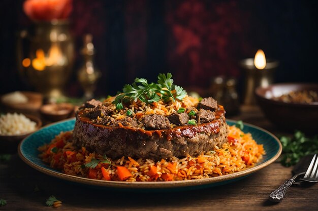 Photo gratuite pilaf vue latérale avec ragoût de viande de bœuf sur une assiette