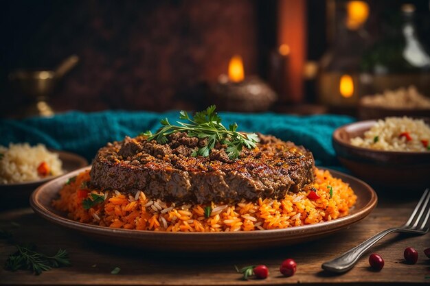 Photo gratuite pilaf vue latérale avec ragoût de viande de bœuf sur une assiette