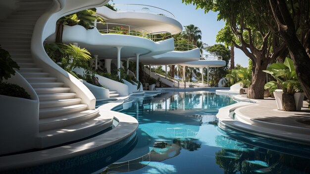 photo gratuite d'une piscine d'escalier dans un magnifique luxe