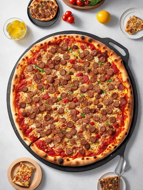 Photo gratuite de pizza cuite à la viande croustillante sur une table en bois