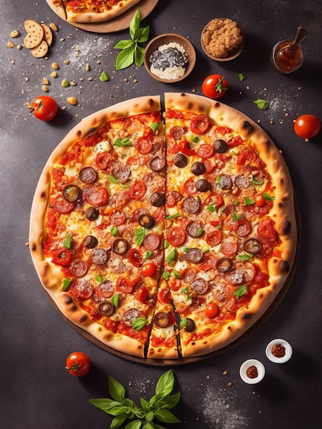 Photo gratuite de pizza cuite à la viande croustillante sur une table en bois