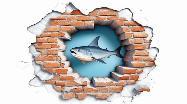 une photo gratuite de poisson rendu 3d sur le mur