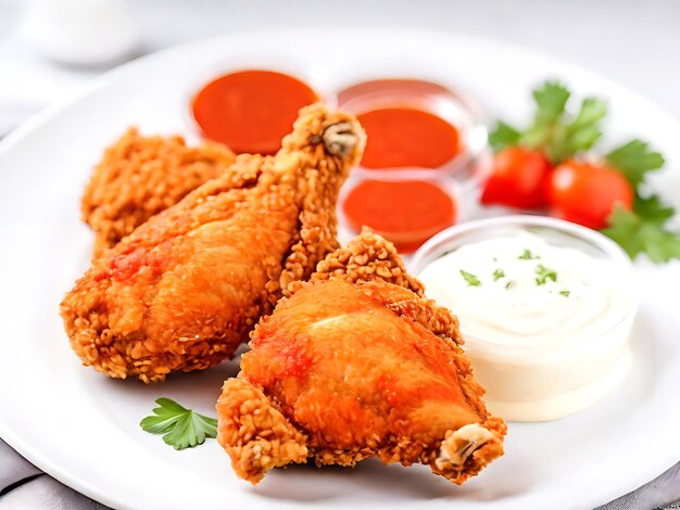 Photo photo gratuite de poulet frite croustillant sur une assiette avec salade et carotte générée par l'ia