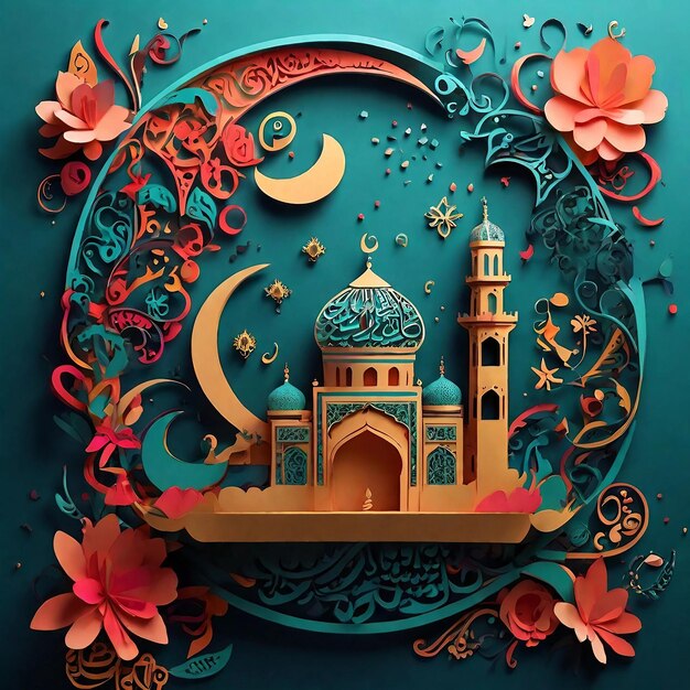 Photo gratuite de Ramadan Kareem illustrée à travers des motifs islamiques