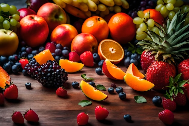 Photo gratuite salade de fruits renversée sur le sol était un désordre de couleurs vives et de textures génératives ai