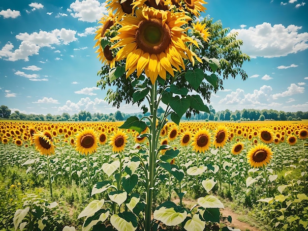 Photo gratuite de tournesol avec le ciel ai généré