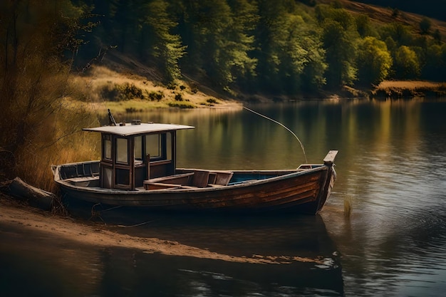 Photo gratuite vieux bateau de pêche rouillé sur la pente le long de la rive du lac