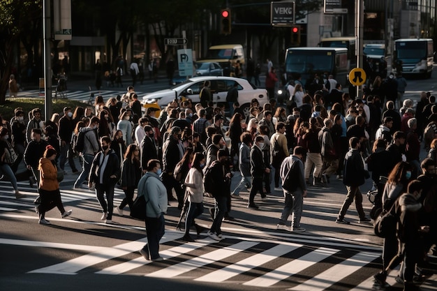 Une photo en gros de personnes occupées à marcher dans le centre-ville