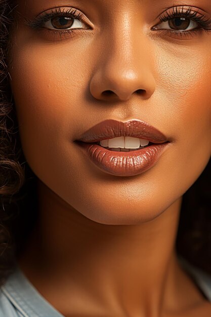 Photo photo en gros plan d'une belle femme avec une bouche et des dents blanches