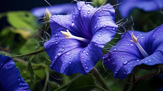 Une photo en gros plan des brindilles délicates d'une fleur de gloire matinale