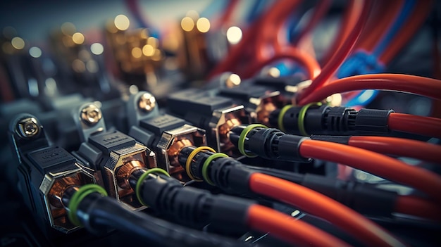 Une photo d'un gros plan de câbles électroniques