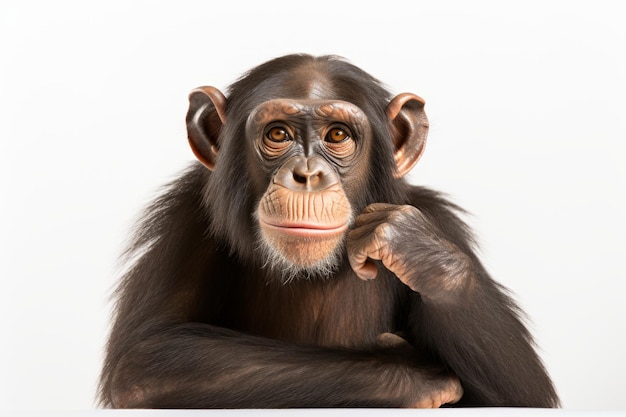Photo une photo en gros plan d'un chimpanzé africain sur fond blanc isolé sur un blanc transparent