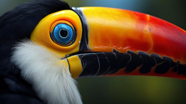 Une photo d'un gros plan coloré du bec d'un toucan