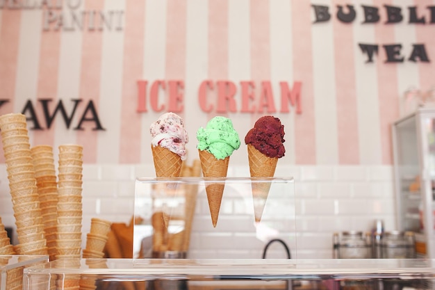 Photo gros plan de crème glacée Dessert froid Bonbons frais d'été