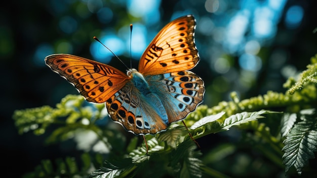 Une photo en gros plan d'un délicat papillon posé sur une feuille