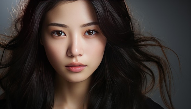 Photo en gros plan du visage d'une femme asiatique jeune et belle