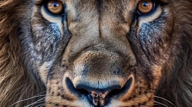 photo en gros plan du visage et des yeux du lion en arrière-plan