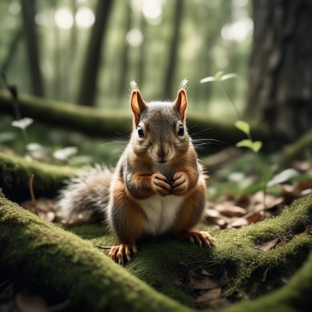 Une photo en gros plan d'un écureuil mâchant une noix