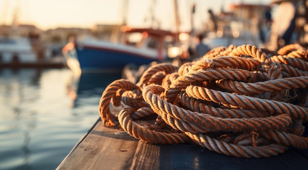 Photo gros plan des fils du navire avec la mer